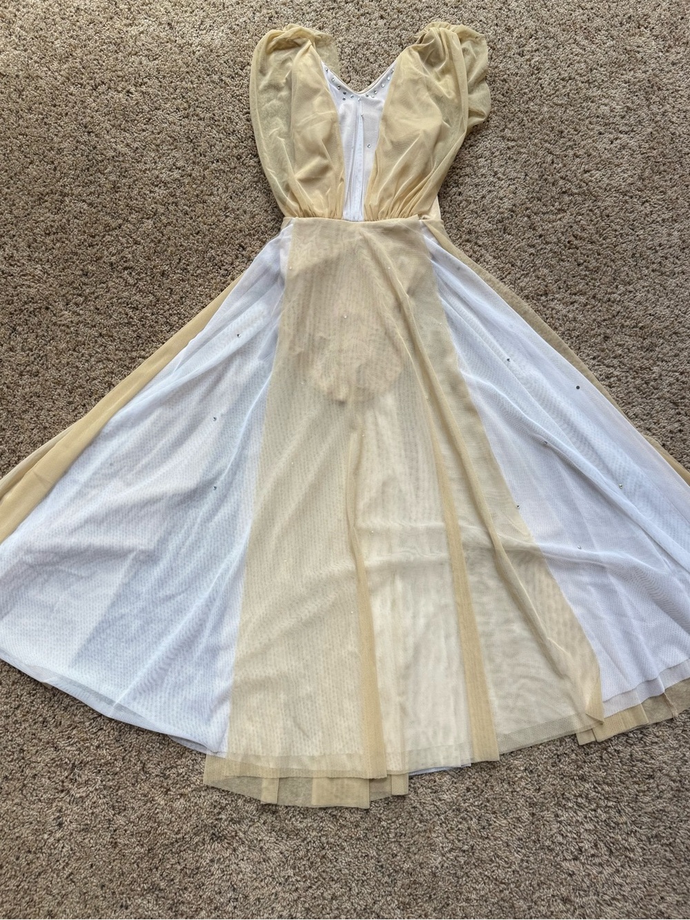 Kellé Lyrical Dance Costume Large Child Ivory Nude Mesh Rhinestone Contemporary